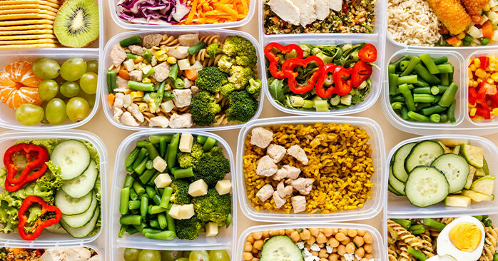 Variety of food prepped meals.